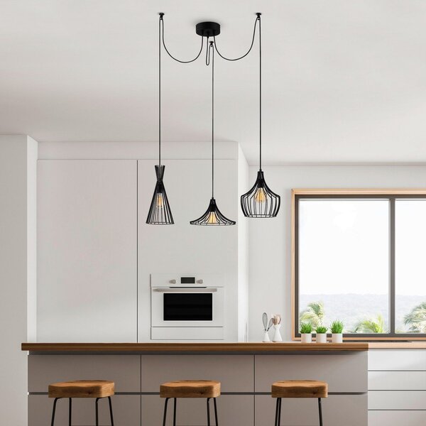 Lampadario nero con paralume in metallo Mezopotamya – Opviq lights