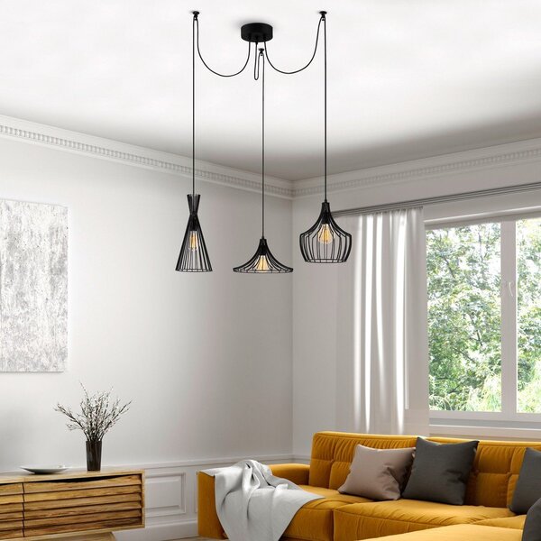 Lampadario nero con paralume in metallo Mezopotamya – Opviq lights