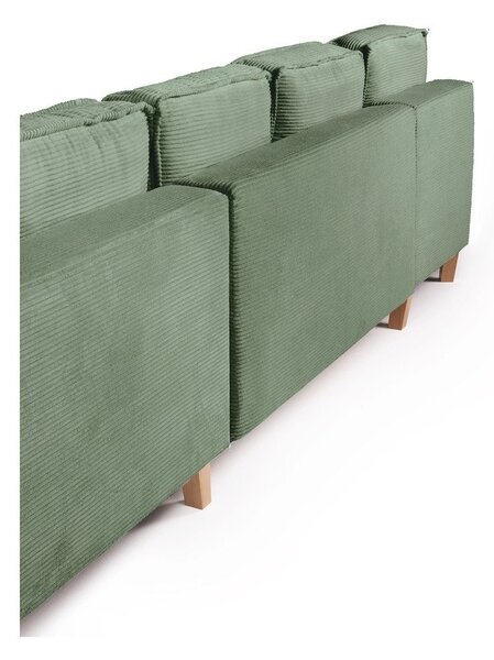 Divano angolare in verde chiaro allungabile (con penisola a destra/a forma di "U") con rivestimento in velluto a coste Tori – Bonami Selection