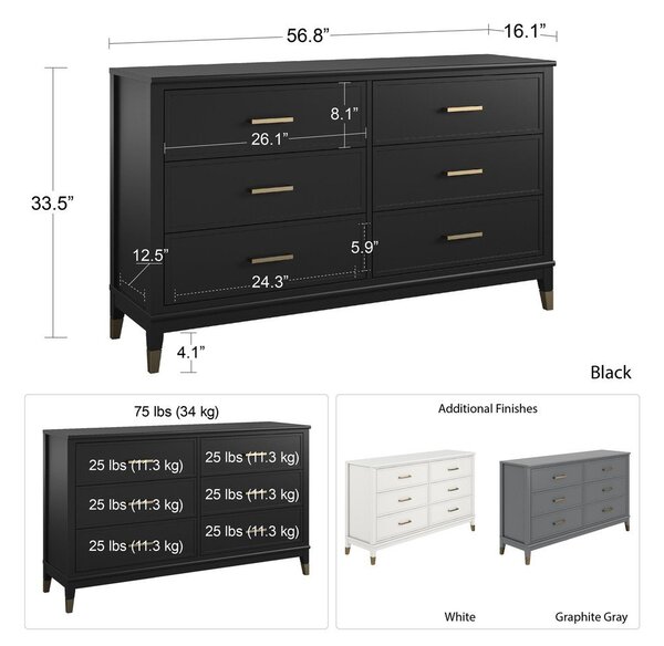 Cassettiera nera , 144 x 85 cm Westerleigh - CosmoLiving by Cosmopolitan