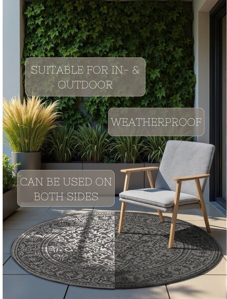 Tappeto da interno/esterno rotondo bianco e nero ø 160 cm Duet Kona – NORTHRUGS