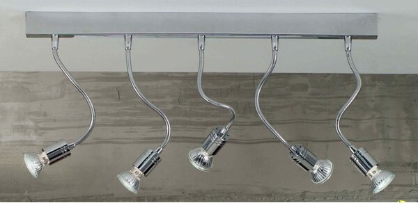 GINEVRA FLEX LAMPADA DA PARETE 5 LUCI METALLO CROMO BRACCI FLESSIBILE CON LAMPADINE LED INCLUSE
