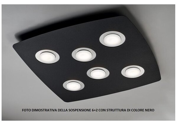 DEMETRA NERA SOSPENSIONE MODERNA 8 LUCI DI ILLUMINANDO CON ANELLI IN 8 COLORI A SCELTA