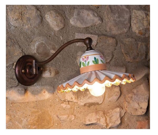 APPLIQUE RUSTICA CON PIATTO PLISSE IN TERRACOTTA DECORATO A MANO DELLA IMAS