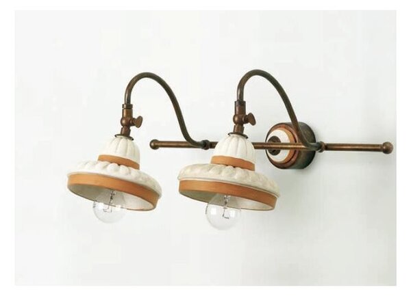 APPLIQUE 2 LUCI CON SNODI IN OTTONE E TERRACOTTA STILE RUSTICO DELLA IMAS