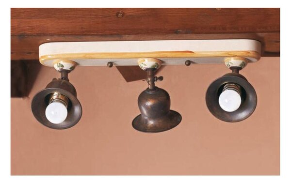 PLAFONIERA 3 LUCI IN OTTONE INVECCHIATO E TERRACOTTA CON SNODI MADE IN ITALY