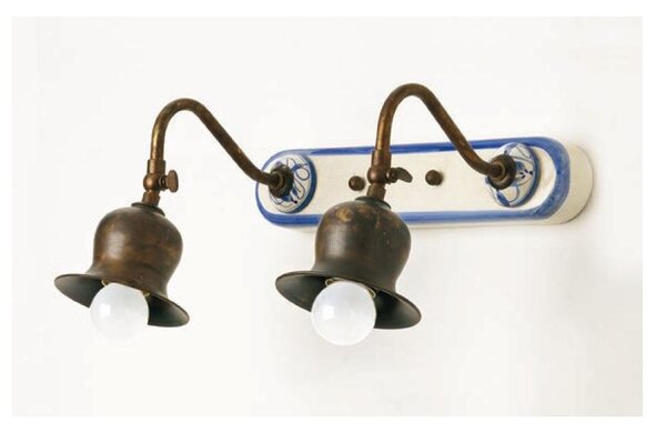 APPLIQUE 2 LUCI IN OTTONE INVECCHIATO CON SNODO CON BASE IN TERRACOTTA MADE IN ITALY