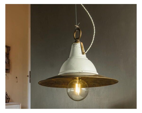 SOSPENSIONE CON CAMPANA IN TERRACOTTA E PIATTO IN OTTONE VINTAGE MADE IN ITALY DELLA IMAS