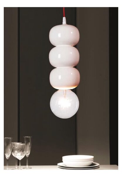SOSPENSIONE SINGOLA PICCOLA CON 3 SFERE IN CERAMICA BIANCO LUCIDO MADE IN ITALY DELLA IMAS