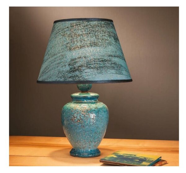 LAMPADA DA TAVOLO DECORATA A MANO IN TERRACOTTA CON PARALUME MADE IN ITALY DELLA IMAS