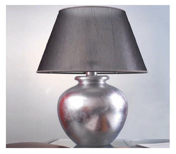 LAMPADA DA TAVOLO IN TERRACOTTA FOGLIA ARGENTO CON PARALUME IN TESSUTO MADE IN ITALY DELLA IMAS
