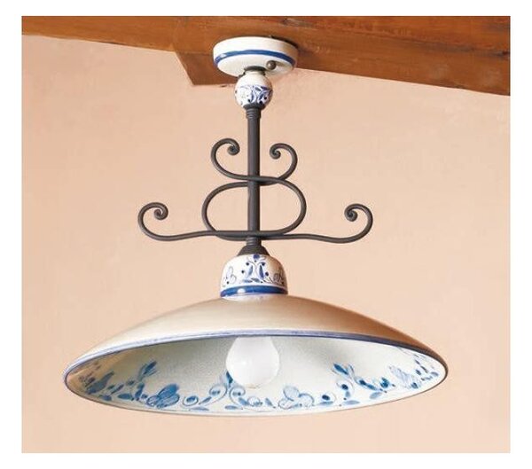 PLAFONIERA STILE RUSTICO IN TERRACOTTA DECORATA E FERRO FORGIATO A MANO MADE IN ITALY DELLA IMAS