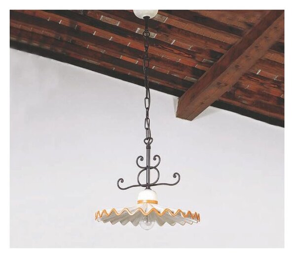 SOSPENSIONE RUSTICA IN TERRACOTTA DECORATA E FERRO FORGIATO A MANO MADE IN ITALY DELLA IMAS