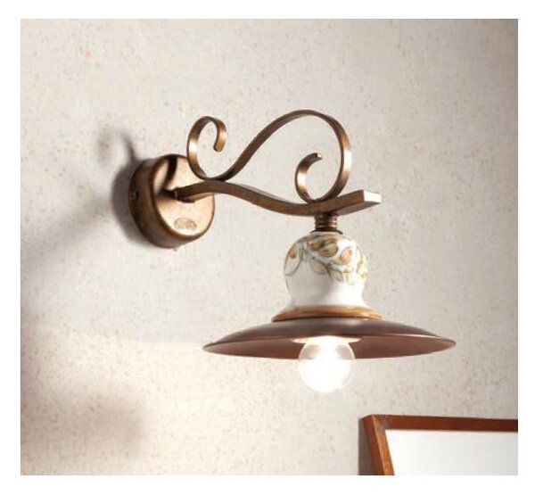 APPLIQUE CON PIATTO IN OTTONE E TERRACOTTA IN STILE RUSTICO PRODOTTO IN ITALIA DALLA IMAS