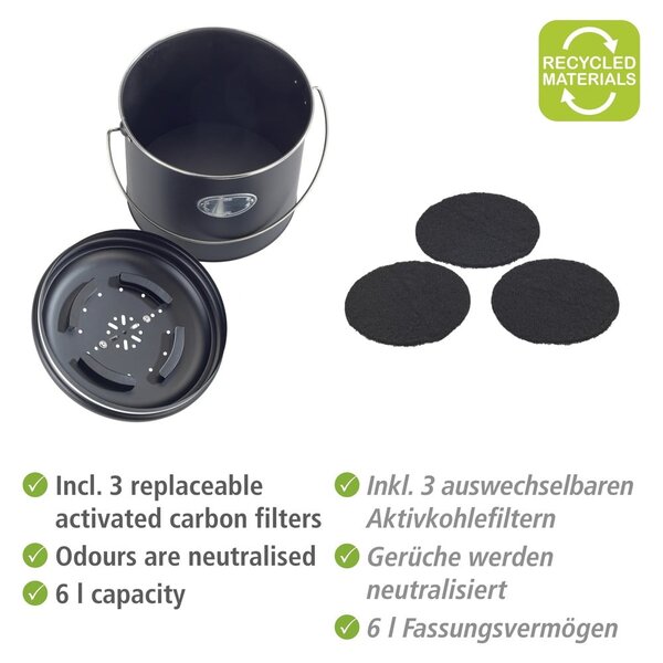 Contenitore nero per rifiuti compostabili 6 l Nero - Wenko