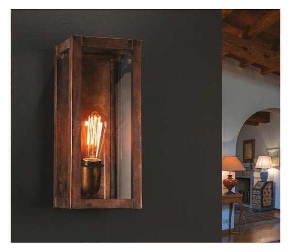 APPLIQUE A LANTERNA RETTANGOLARE IN OTTONE INVECCHIATO CON VETRO MADE IN ITALY DELLA IMAS