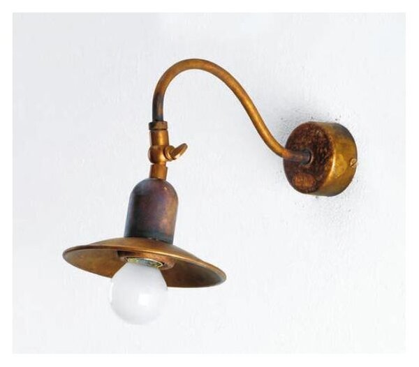 LAMPADA DA PARETE IN OTTONE INVECCHIATO PIATTO D14 CON SNODO MADE IN ITALY