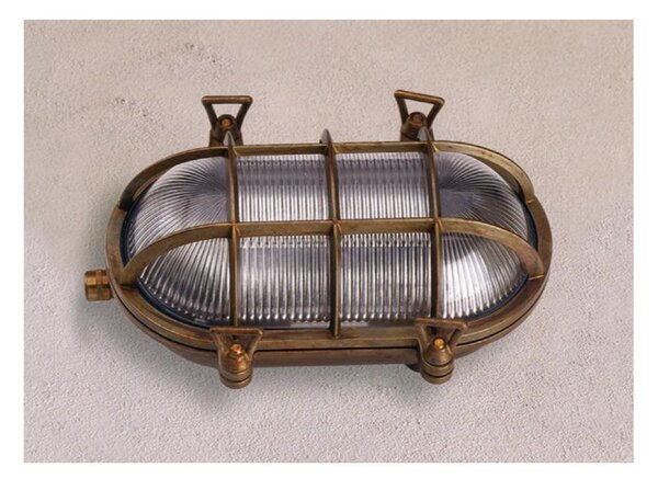 APPLIQUE OVALE PER ESTERNI IP44 IN OTTONE INVECCHIATO CON GABBIA MADE IN ITALY