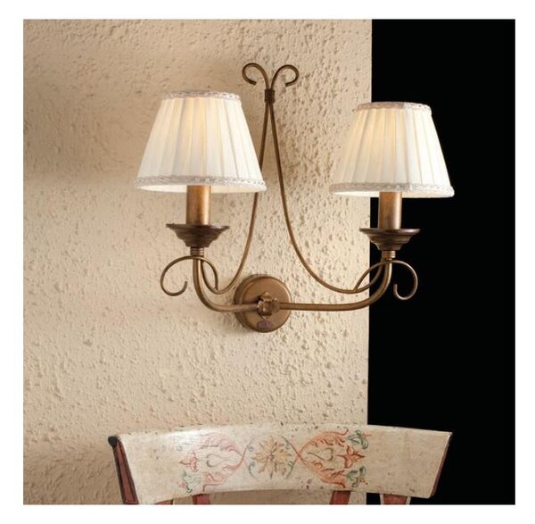 LAMPADA DA PARETE CLASSICA 2 LUCI CON PARALUMI IN FERRO BATTUTO MADE IN ITALY DELLA IMAS
