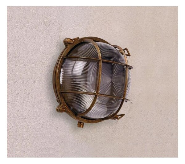 APPLIQUE TONDA PER ESTERNI IP44 IN OTTONE INVECCHIATO CON GABBIA MADE IN ITALY