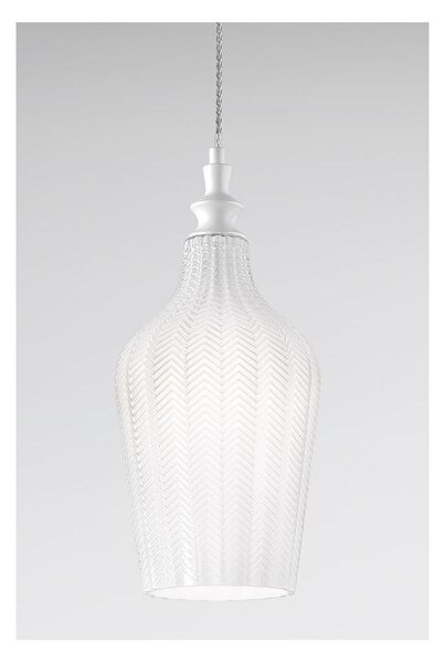 CLEOFE S12 SOSPENSIONE SINGOLA IN VETRO BIANCO,OCRA,AMBRA O CABALTO DECORATO A RILIEVO