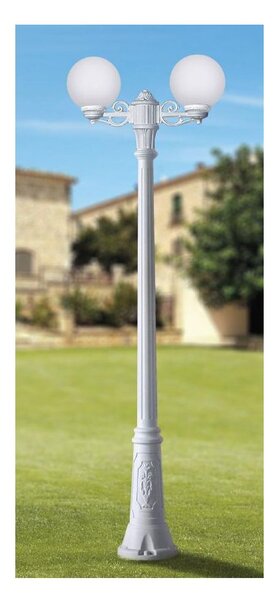 GIGIBISSO G250 LAMPIONE CON 2 DIFFUSORI A GLOBO D25CM IN RESINA BIANCA ALTEZZA 205 CM IP55