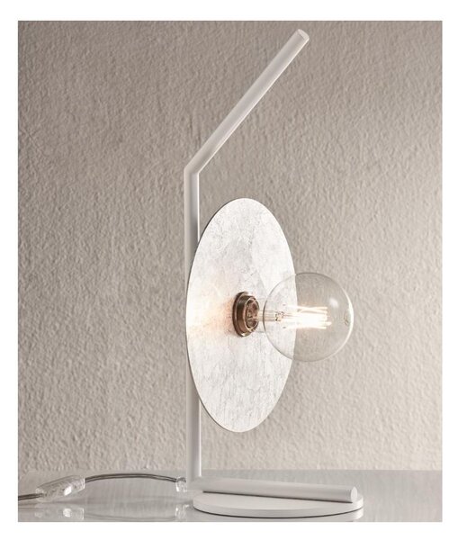 PUB LAMPADA DA TAVOLO MODERNA METALLO BIANCO PIATTO FOGLIA ARGENTO O ORO D25 CM MADE IN ITALY