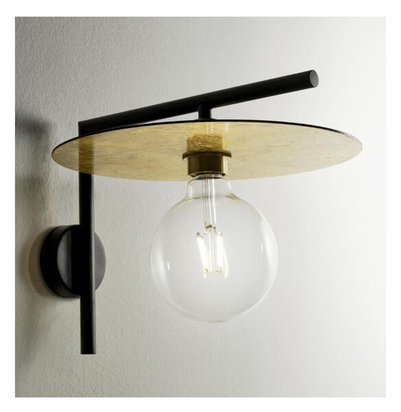 PUB APPLIQUE MODERNA IN METALLO NERO CON PIATTO D30 IN FOGLIA ORO O ARGENTO MADE IN ITALY