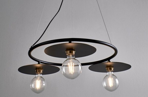 PUB SOSPENSIONE MODERNA ED ORIGINALE D70 CM IN METALLO NERO CON PIATTI D25 CM MADE IN ITALY