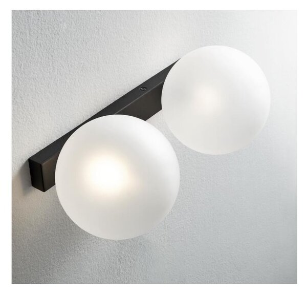 PALLINA PLAFONIERA/APPLIQUE 2 LUCI IN METALLO 3 COLORI CON SFERE IN VETRO TRASPARENTE O SATINATO