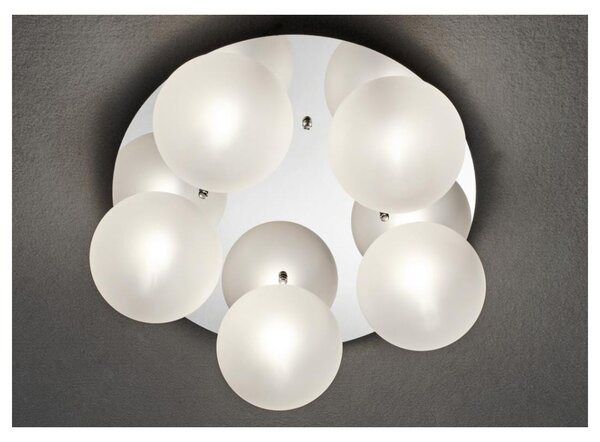 PALLINA PLAFONIERA ROTONDA 5 LUCI IN METALLO CON SFERE IN VETRO TRASPARENTE O SATINATO