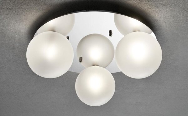 PALLINA PLAFONIERA ROTONDA 3 LUCI IN METALLO CON SFERE IN VETRO TRASPARENTE O SATINATO