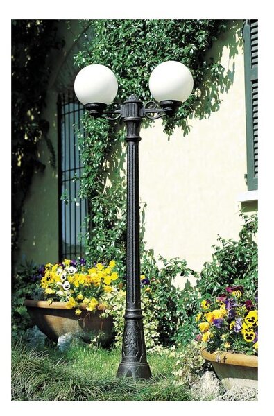 GIGIBISSO G250 LAMPIONE CON 2 DIFFUSORI A GLOBO D25CM IN RESINA NERA ALTEZZA 205 CM IP55