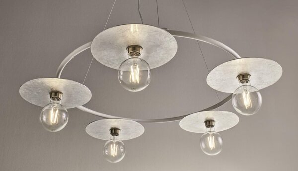 PUB SOSPENSIONE MODERNA ED ORIGINALE D90 CM METALLO BIANCO PIATTI FOGLIA ARGENTO O FOGLIA ORO