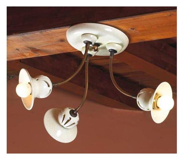 PLAFONIERA RUSTICA 3 LUCI IN CERAMICA TRAFORATA CON BRACCI FLESSIBILI MADE IN ITALY