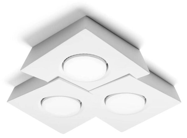 T373 ANCHISE LAMPADA DA SOFFITTO 3 LUCI SQUADRATA IN GESSO VERNICIABILE CM 34X32 LAMPADINE ATTACCO GX53