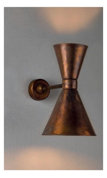 LAMPADA DA PARETE IN OTTONE ANTICATO LUCE SOPRA E SOTTO CON DIFFUSORI CONICI RUSTICA MADE IN ITALY DELLA IMAS