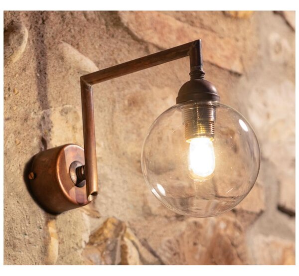 APPLIQUE DA ESTERNO IN OTTONE INVECCHIATO CON SFERA IN VETRO IP44 MADE IN ITALY RUSTICA DELLA IMAS