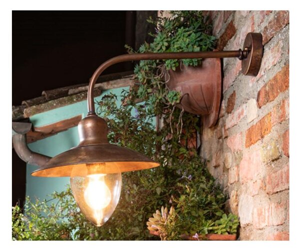 LAMPADA DA PARETE RUSTICA DA ESTERNI D25 CM IP44 IN OTTONE INVECCHIATO MADE IN ITALY DELLA IMAS