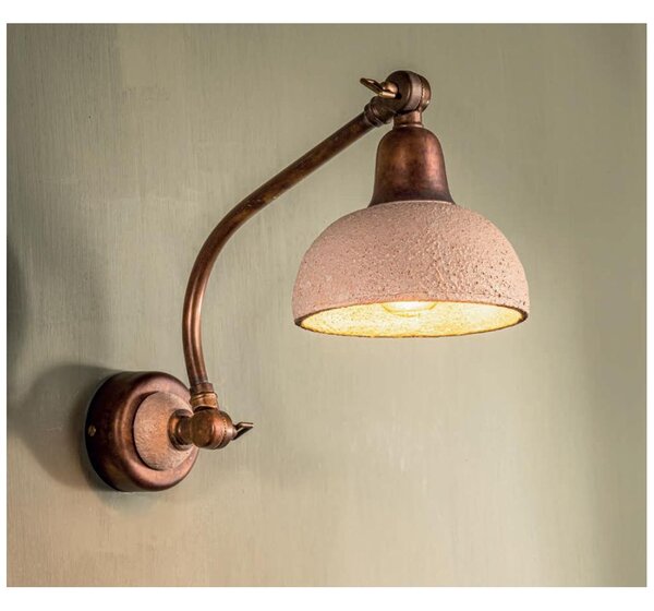 APPLIQUE IN OTTONE ANTICATO E CERAMICA DECORATA CON DOPPIO SNODO STILE RUSTICO MADE IN ITALY DELLA IMAS