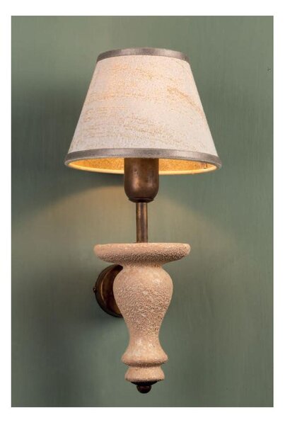 LAMPADA DA PARETE IN CERAMICA E OTTONE CON PARALUME IN STOFFA STILE RUSTICO MADE IN ITALY IMAS