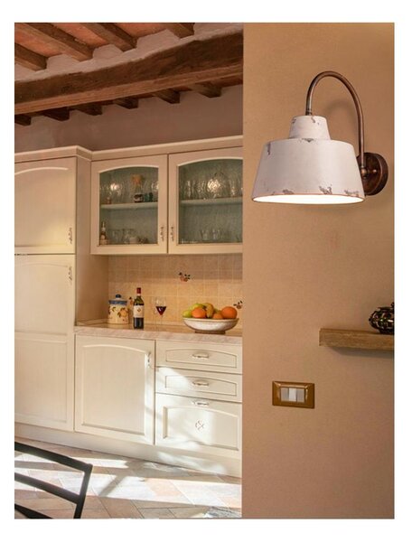 APPLIQUE RUSTICA IN OTTONE E CERAMICA DECORATA A MANO MADE IN ITALY DELLA IMAS