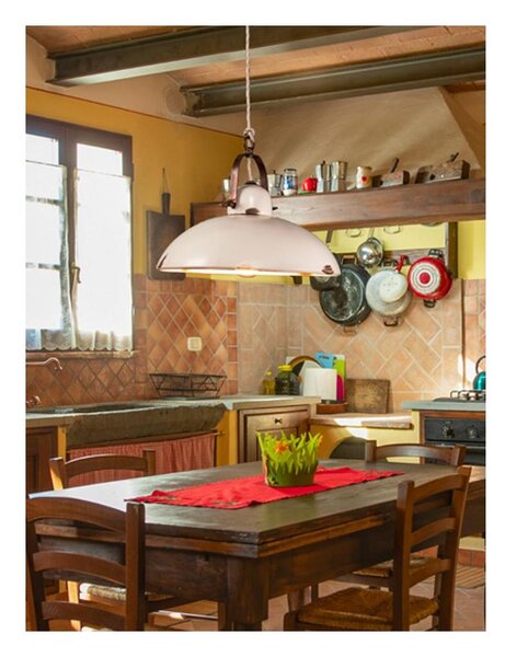 SOSPENSIONE SINGOLA IN STILE RUSTICO IN CERAMICA DECORATA A MANO CON DETTAGLI OTTONE MADE IN ITALY