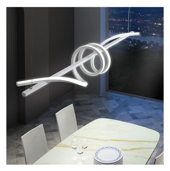 CURL SOSPENSIONE SINUOSA BIANCA O NERA LED 54W DIMMERABILE LUNGHEZZA CM 120 MODERNA