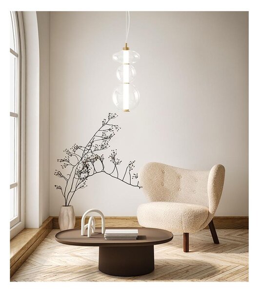8162 BUBBLES SOSPENSIONE ORO CON VETRI TRASPARENTI LED 24W LUCE 3000K MONTAGGIO VERTICALE O ORIZZONTALE