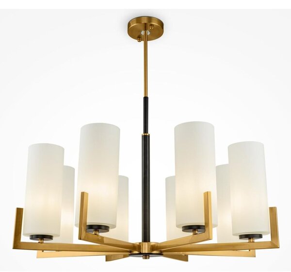 FORTANO PLAFONIERA A 8 LUCI METALLO FINITURA OTTONE CON DIFFUSORI A CILINDRO IN VETRO BIANCO D76 CM