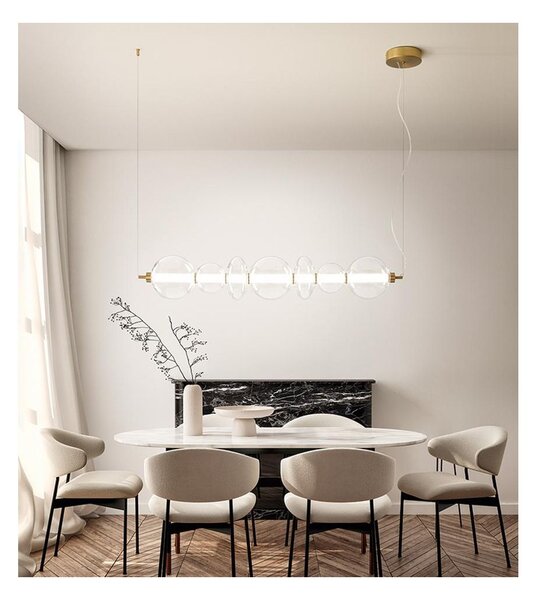 8164 BUBBLES SOSPENSIONE ORO CON VETRI TRASPARENTI LED 50W LUCE 3000K MONTAGGIO VERTICALE O ORIZZONTALE