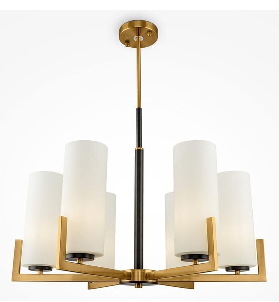 FORTANO PLAFONIERA A 6 LUCI METALLO FINITURA OTTONE CON DIFFUSORI A CILINDRO IN VETRO BIANCO D67 CM