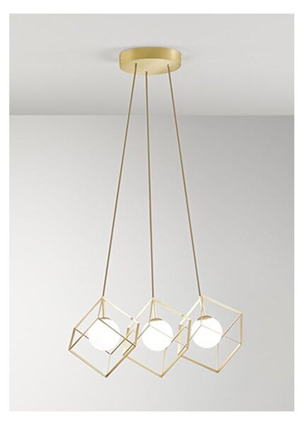 CUBE SOSPENSIONE MODERNA CON 3 CUBI IN METALLO NERO O ORO DIFFUSORI IN VETRO LAMPADINE ATTACCO G9
