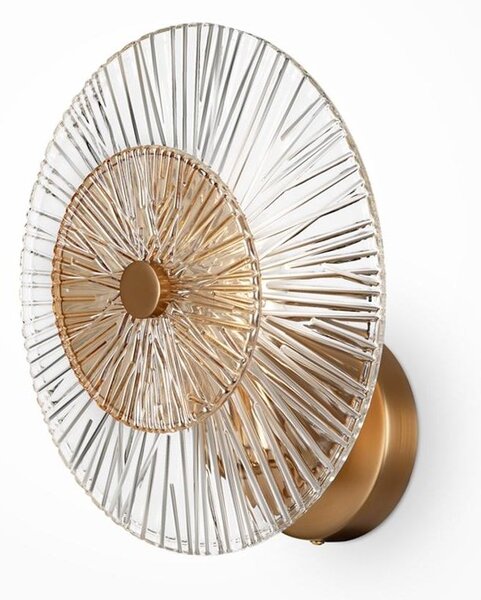 ASTER APPLIQUE ROTONDA ELEGANTE D28 CM COLOR ORO CON VETRI TRASPARENTI SFUMATI AMBRA LAMPADINA 1XE14